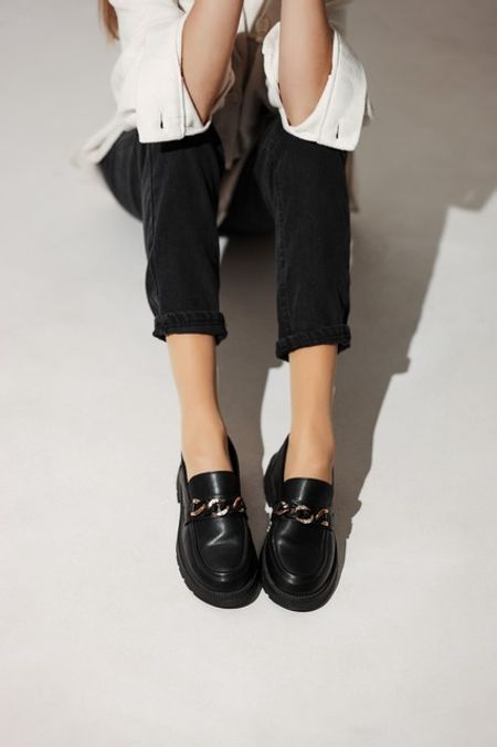 MARGARET LOAFER WITH TRIOMPHE FRAME in POLISHED BULLSKIN - Black